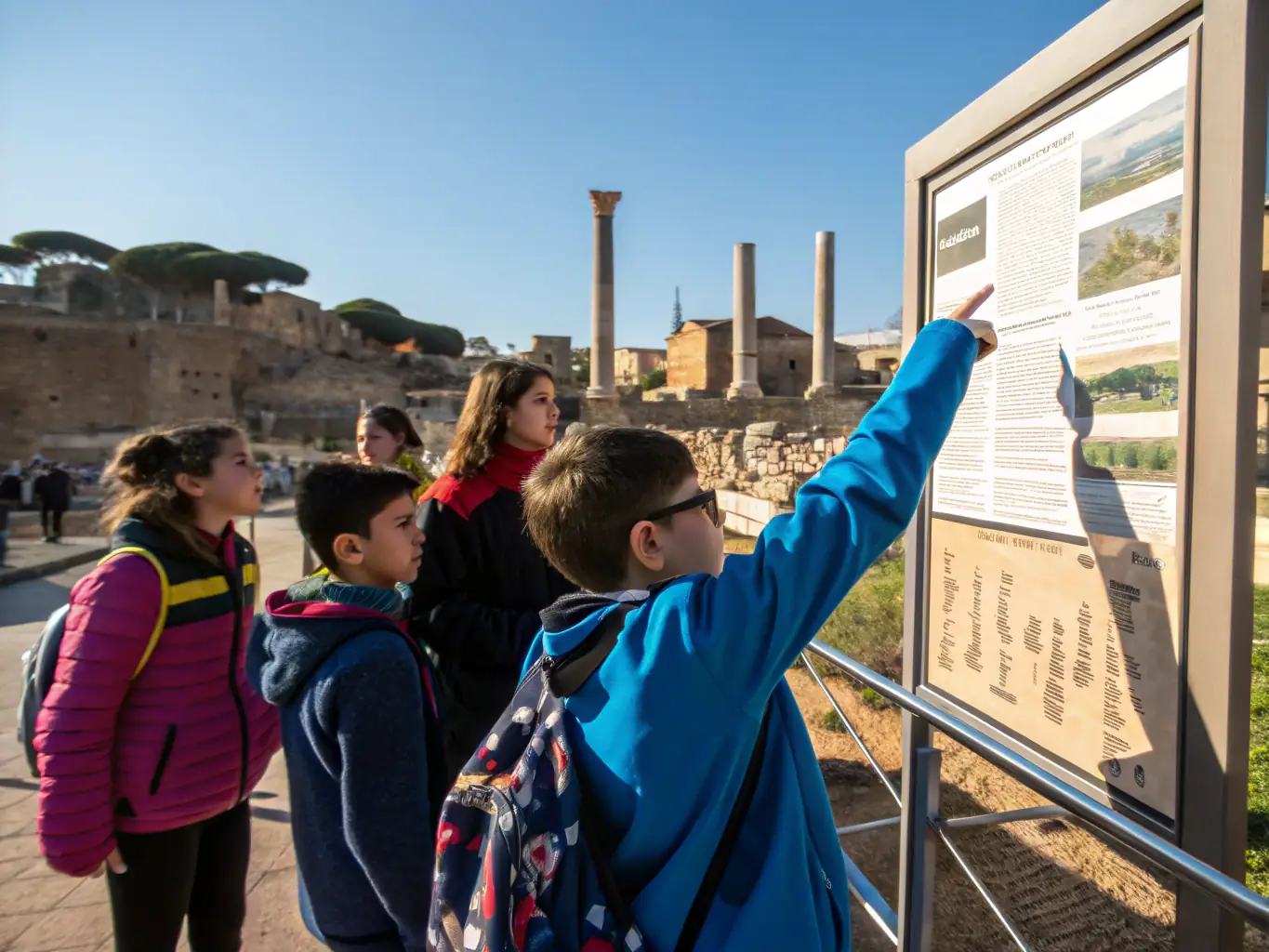 A vibrant image of students participating in the Educational Outreach Program, learning about local history through interactive sessions at a heritage site.