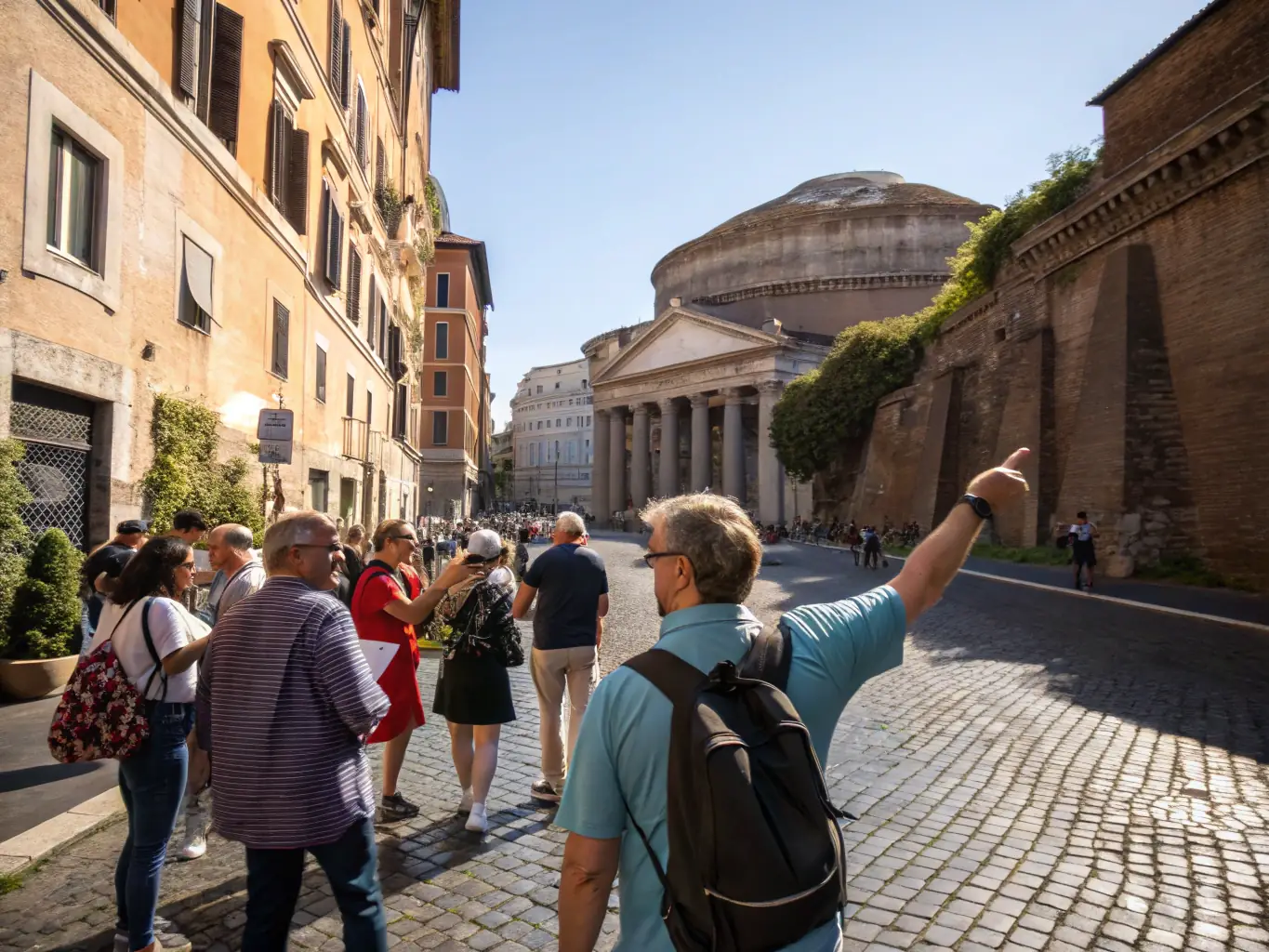 A picturesque view of the Roman Amphitheatre of Saintes, with a small group of tourists listening to a guide. The scene captures the essence of a guided heritage tour, emphasizing the historical significance and beauty of the site.